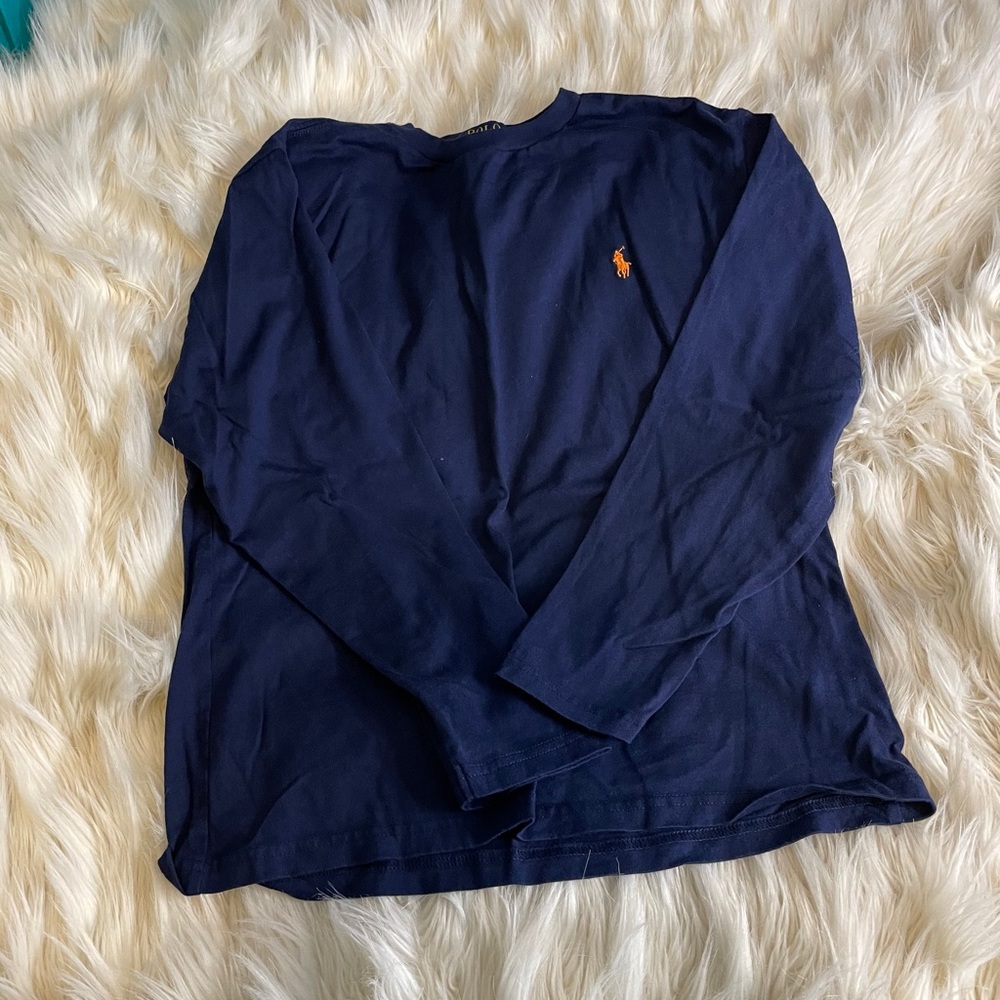 Boys Polo long sleeve shirt M (10-12) navy blue